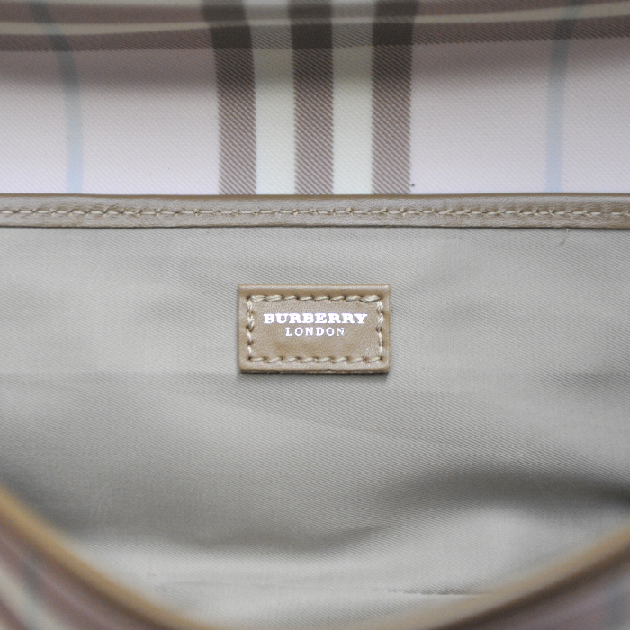 Small handbag in pink Haymarket canvas and taupe leather - Detail D3