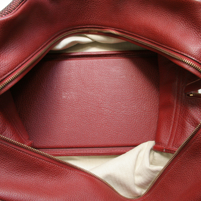 Hermès Plume travel bag in red leather and braided horsehair - Detail D2