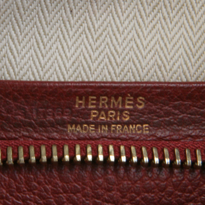 Hermès Plume travel bag in red leather and braided horsehair - Detail D3