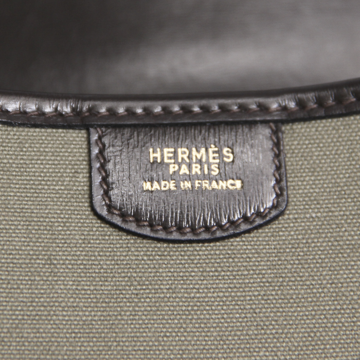 Hermès in khaki canvas and brown leather - Detail D3