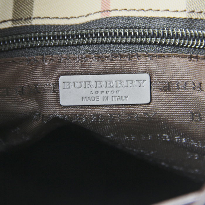 Burberry bucket bag en toile Haymarket check et cuir marron - Detail D3