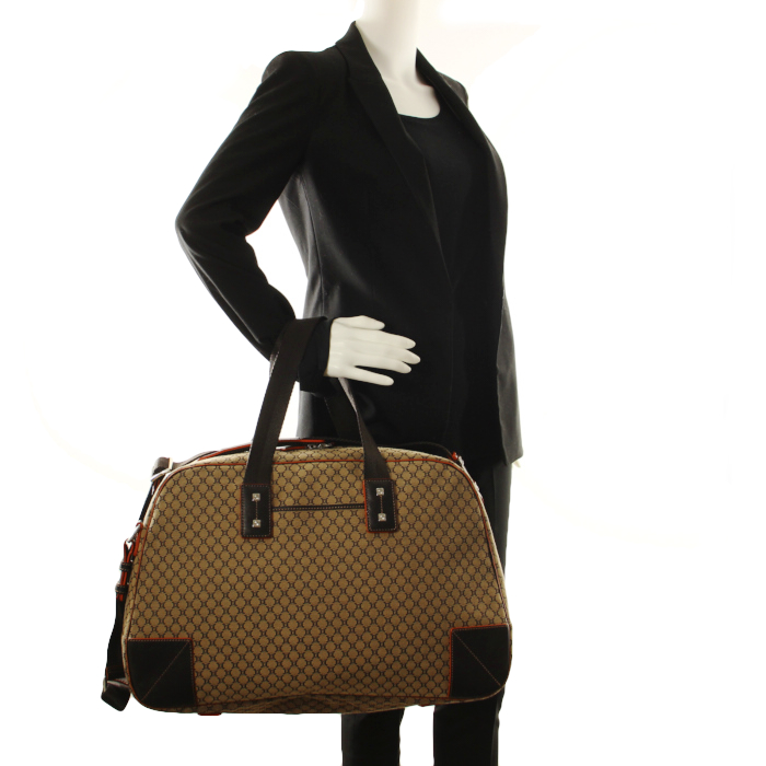 Celine sac de voyage en toile monogram et cuir marron - Detail D2