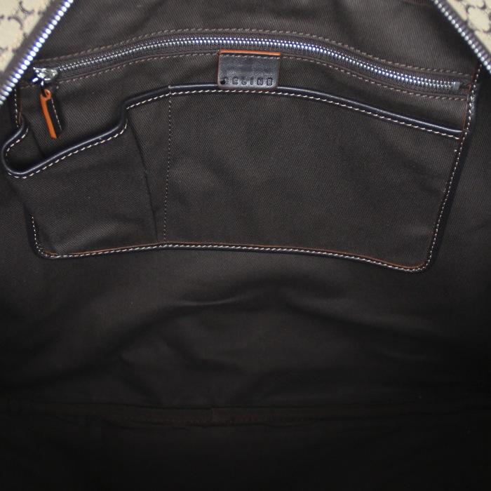 Borsa da viaggio in tela monogram e pelle marrone - Detail D5