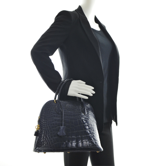 Borsa Hermes Bolide in coccodrillo blu - Detail D2