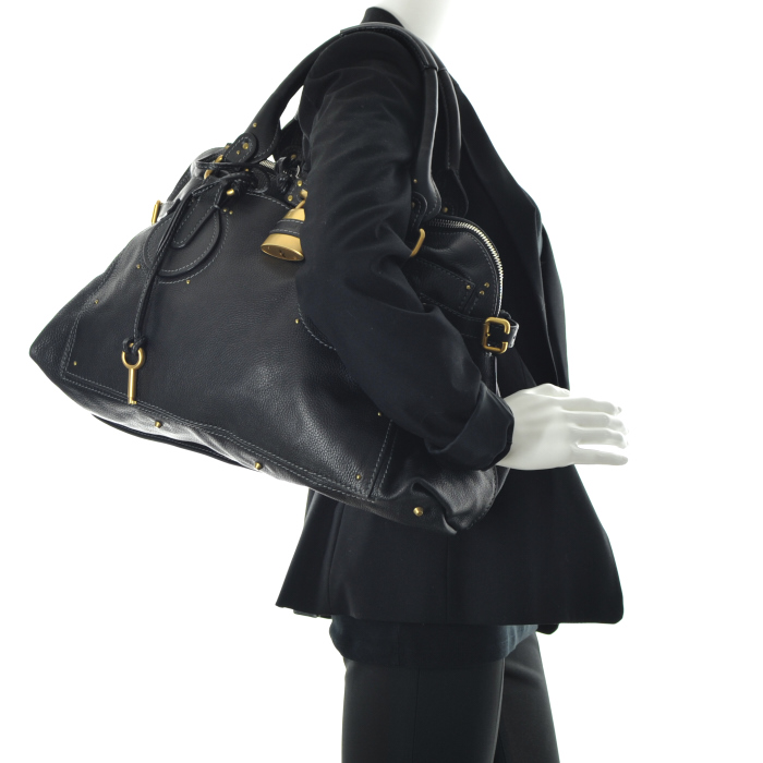 Chloé Paddington grand modèle en cuir noir - Detail D1