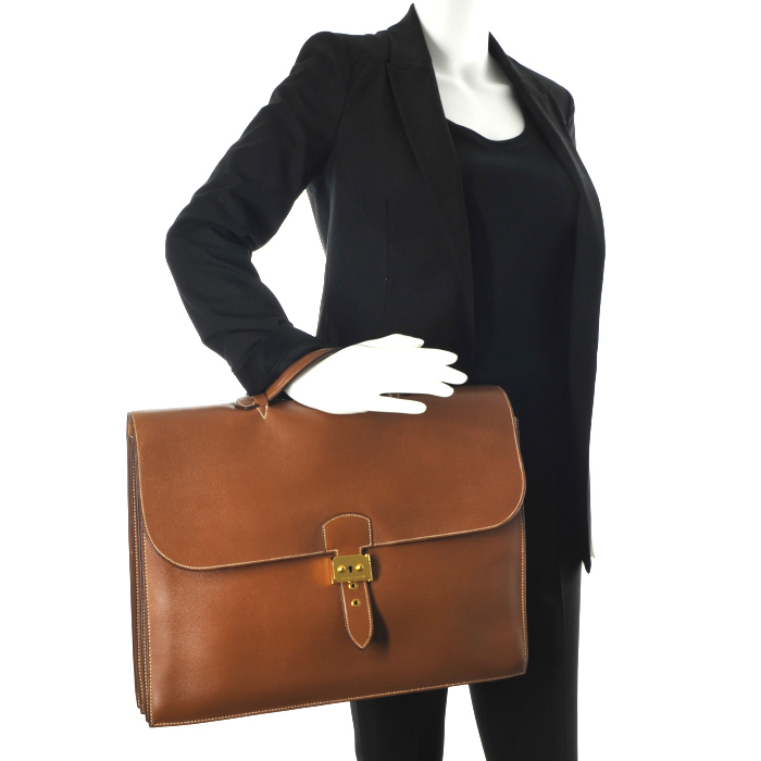 Hermès Sac à Dépêches en cuir gold - Detail D1