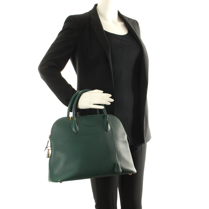 Bolso de mano Hermes Bolide en cuero verde - Detail D1