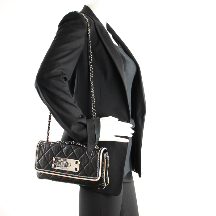 Sac à main Croisière en cuir matelassé noir et jonc beige - Detail D1