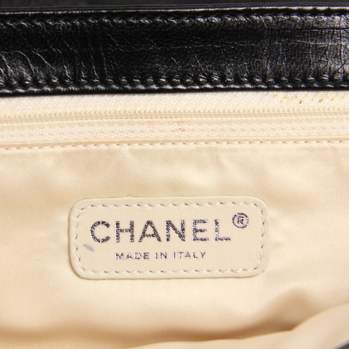 Sac à main Croisière en cuir matelassé noir et jonc beige - Detail D3