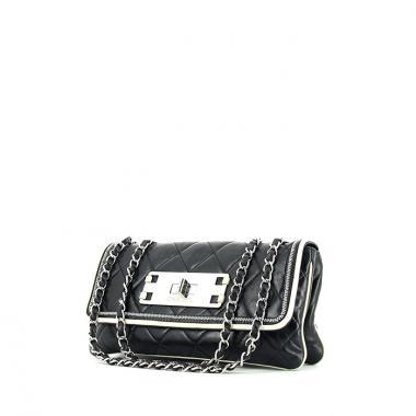 Bolso de mano Croisière en cuero acolchado negro y junco beige