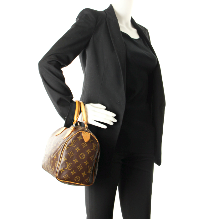 Louis Vuitton Speedy 25 cm en toile monogram et cuir naturel - Detail D1