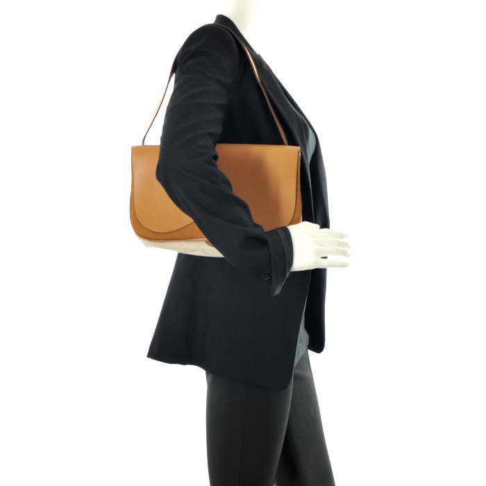 Hermes Colorado in beige canvas and brown leather - Detail D1