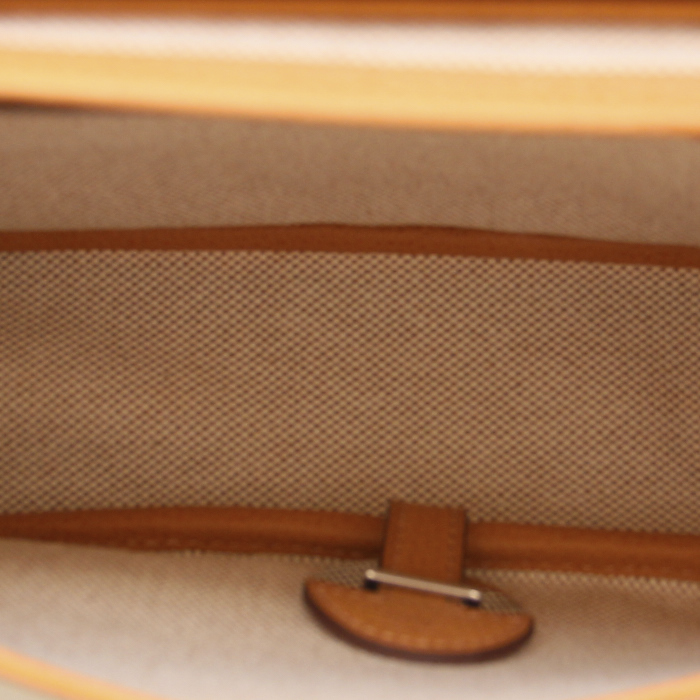 Bolso de mano Colorado en lona beige y cuero marrón - Detail D2