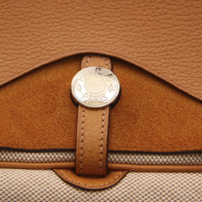 Bolso de mano Colorado en lona beige y cuero marrón - Detail D3