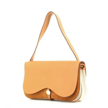 Borsa Colorado in tela beige e pelle marrone