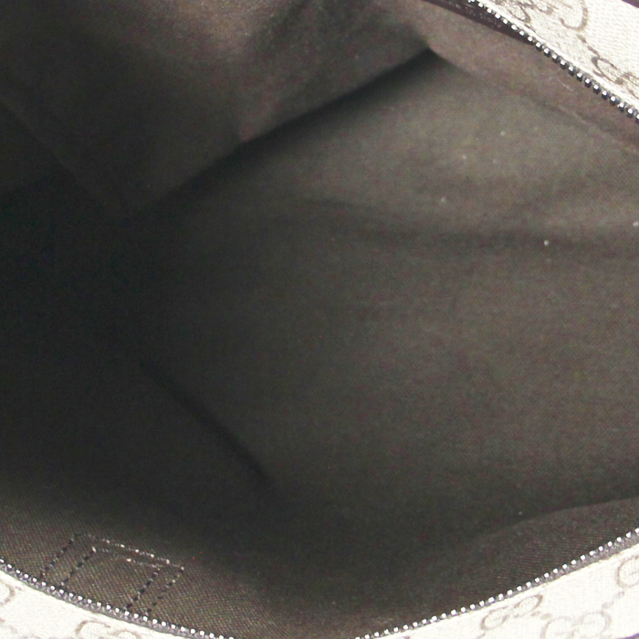 Gucci shopping bag in beige monogram canvas and brown leather - Detail D2