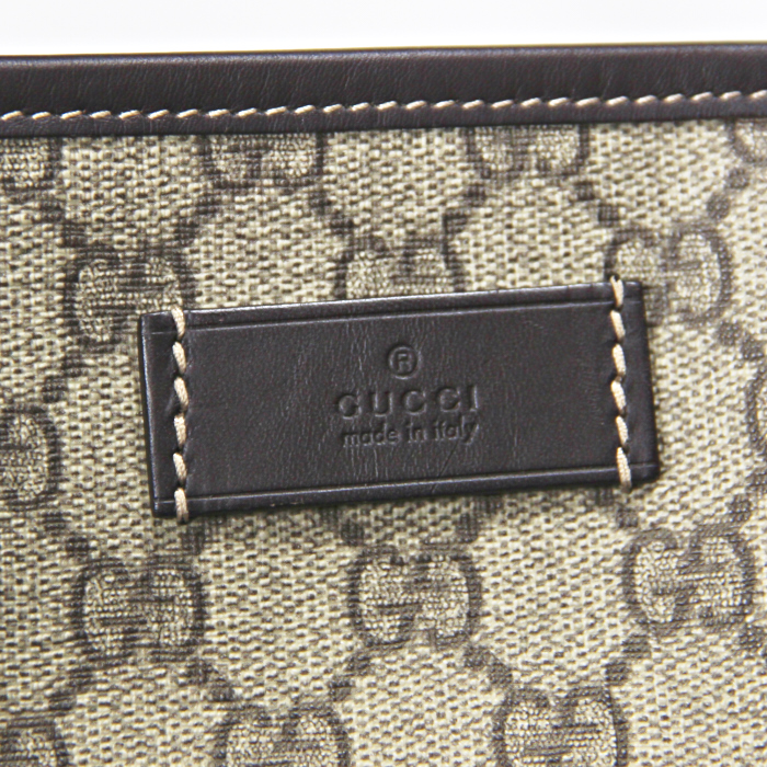Gucci shopping bag in beige monogram canvas and brown leather - Detail D4