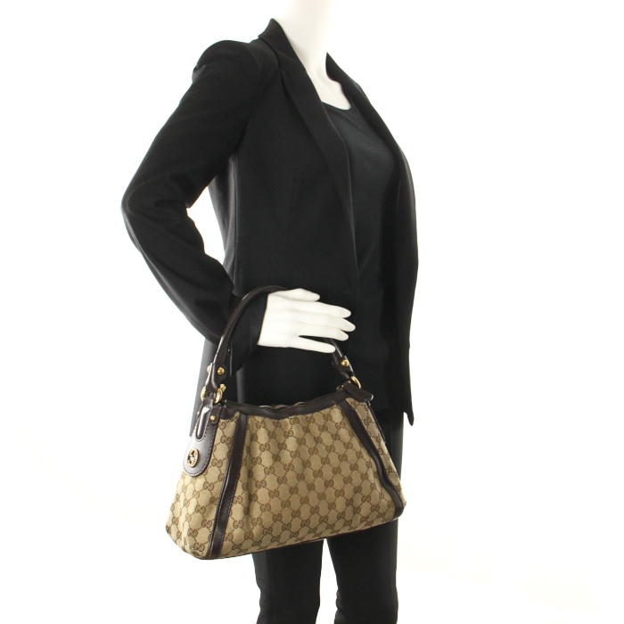 Gucci en toile monogram beige et cuir marron - Detail D1