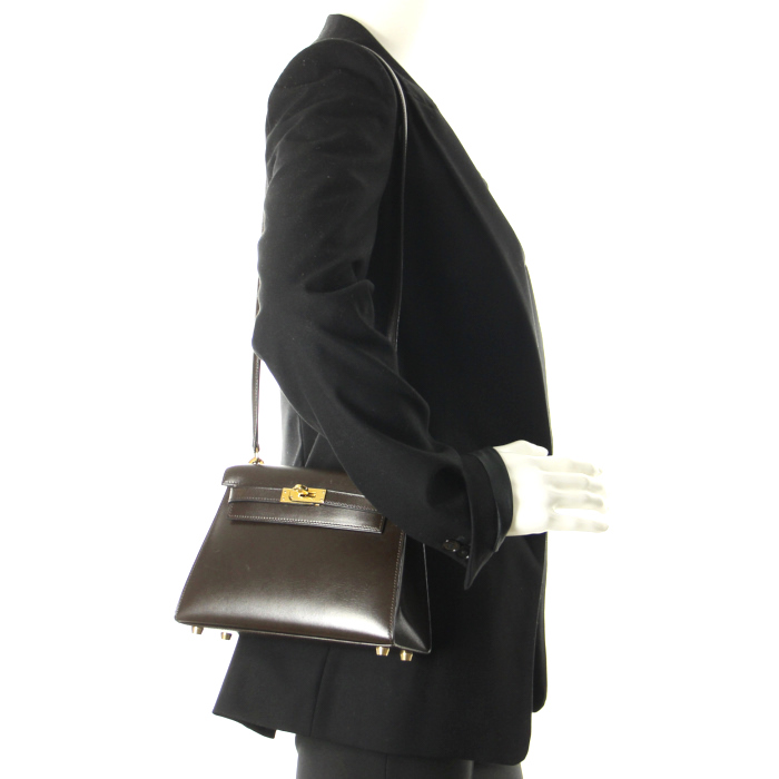 Hermes Mini Kelly en cuir marron - Detail D1