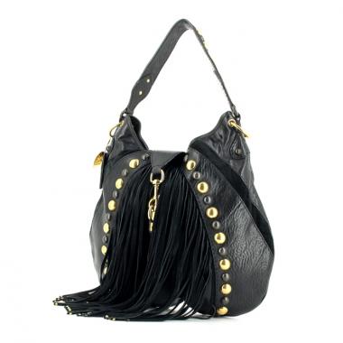Bolso de mano en cuero y ante negro