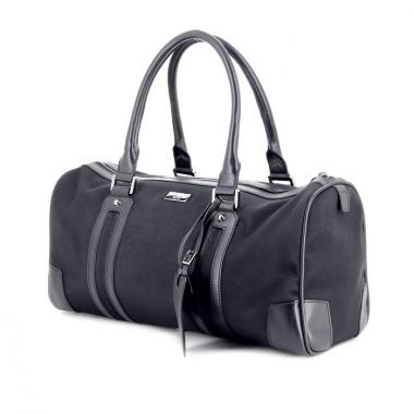 Bolsa de viaje polochon en tela y cuero negro