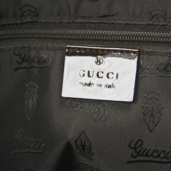 Gucci handbag in beige monogram canvas and brown patent leather - Detail D3