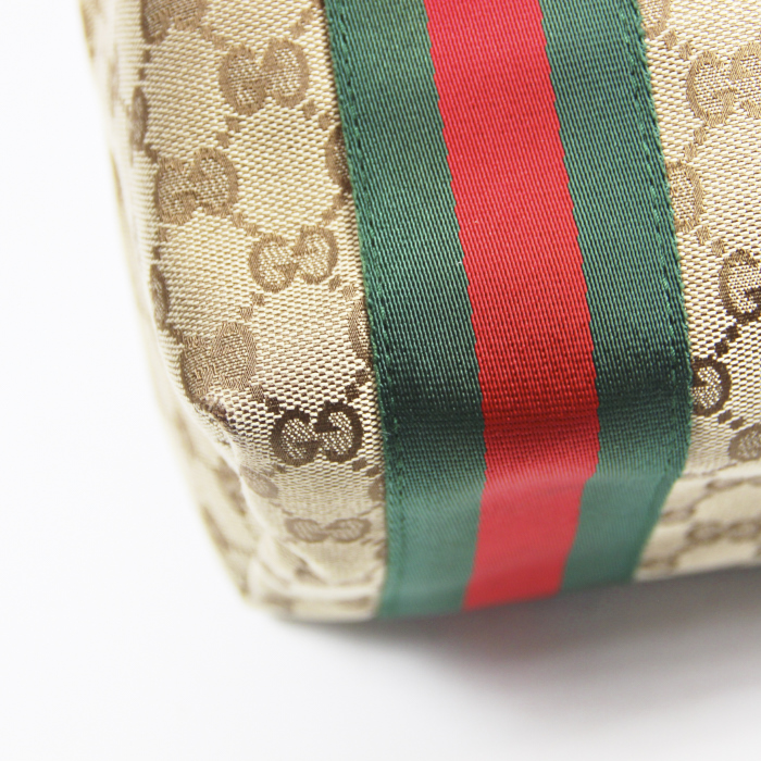 Gucci handbag in beige monogram canvas and brown patent leather - Detail D5