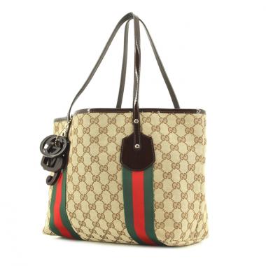 Gucci en toile monogram beige et cuir vernis marron