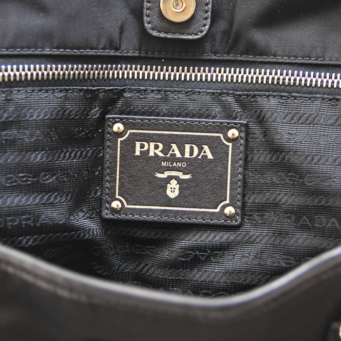 Shopping bag in tela e pelle nera - Detail D4
