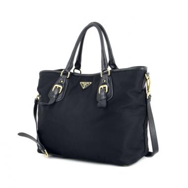 Prada shopping bag in black canvas and leather