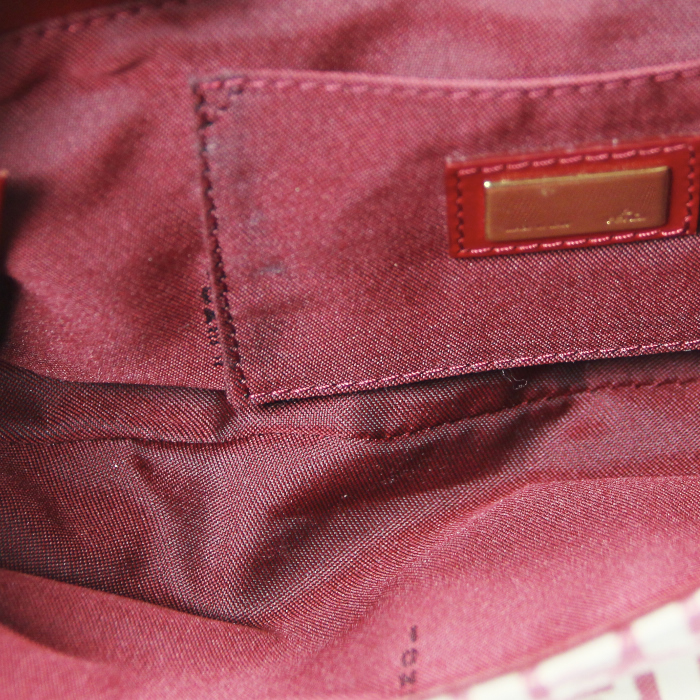 Sac à main Fendi Zucca en toile monogram beige et cuir rouge - Detail D2