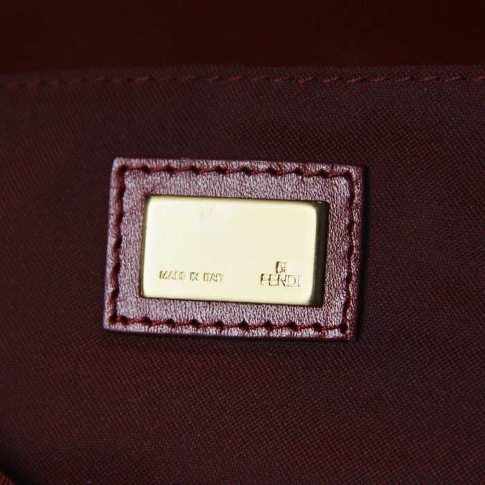 Fendi Zucca handbag in beige monogram canvas and red leather - Detail D3