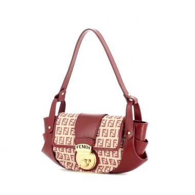 Sac à main Fendi Zucca en toile monogram beige et cuir rouge