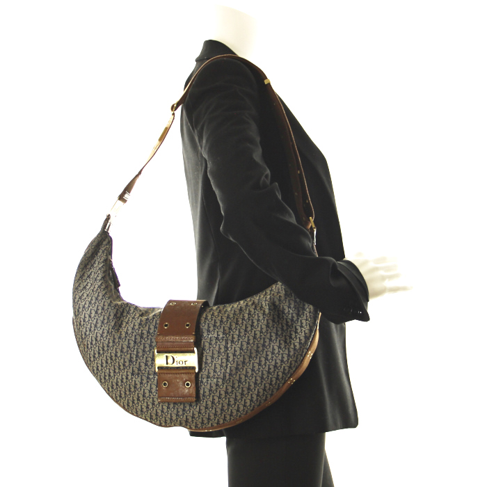 Dior demi-lune in monogram blue canvas and brown leather - Detail D1