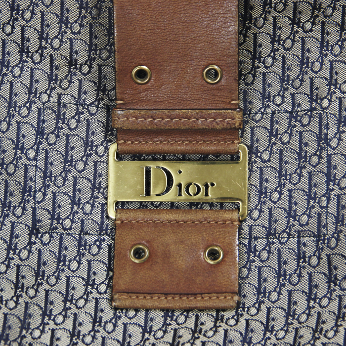 Dior demi-lune in monogram blue canvas and brown leather - Detail D5