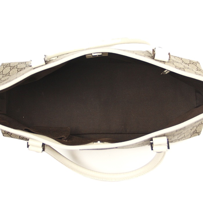 Shopping bag in tela monogram beige e pelle bianca - Detail D2