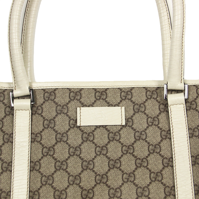 Gucci in beige monogram canvas and white leather - Detail D4