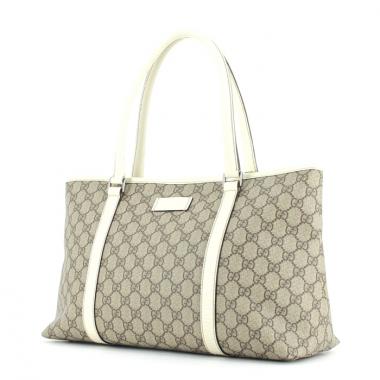Bolso Cabás en lona Monogram beige y cuero blanco
