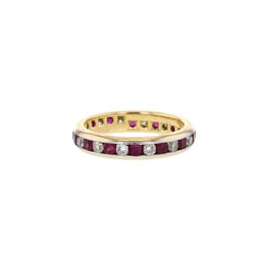 Tiffany and Co bague en or jaune, platine, diamants et rubis