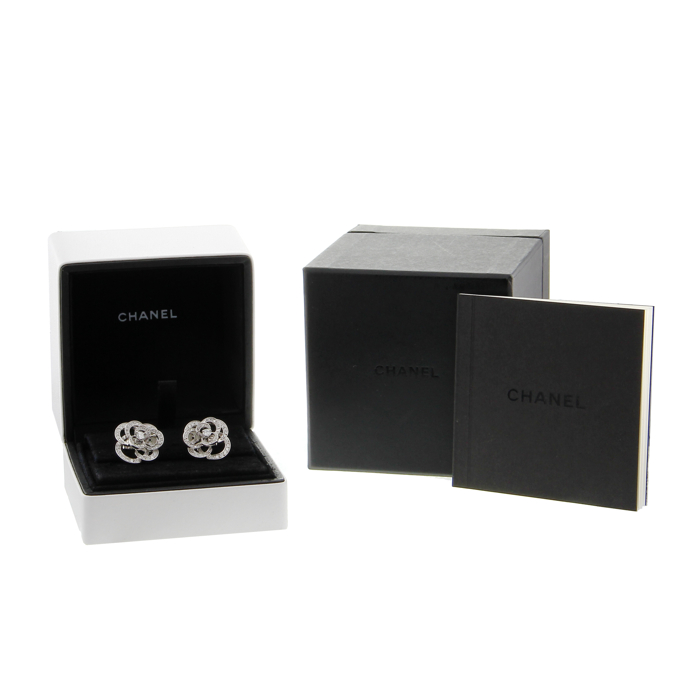 Chanel pendientes Camelia Fil en oro blanco y diamantes - Detail D1