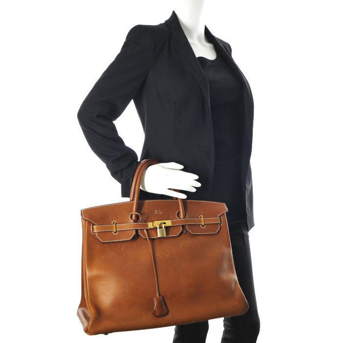Birkin 40 cm handbag in brown Barenia leather - Detail D1