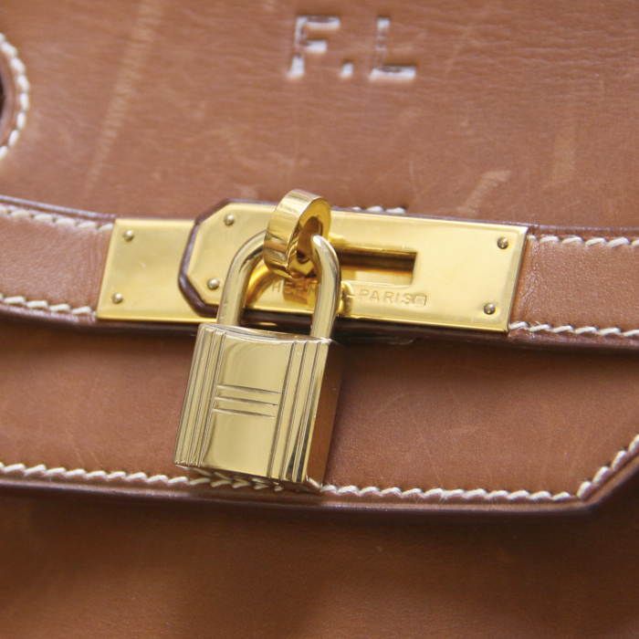 Bolso de mano Birkin 40 cm en cuero Barenia color avellana - Detail D4