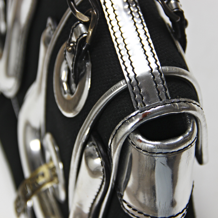 Sac porté épaule en toile et cuir argent - Detail D5