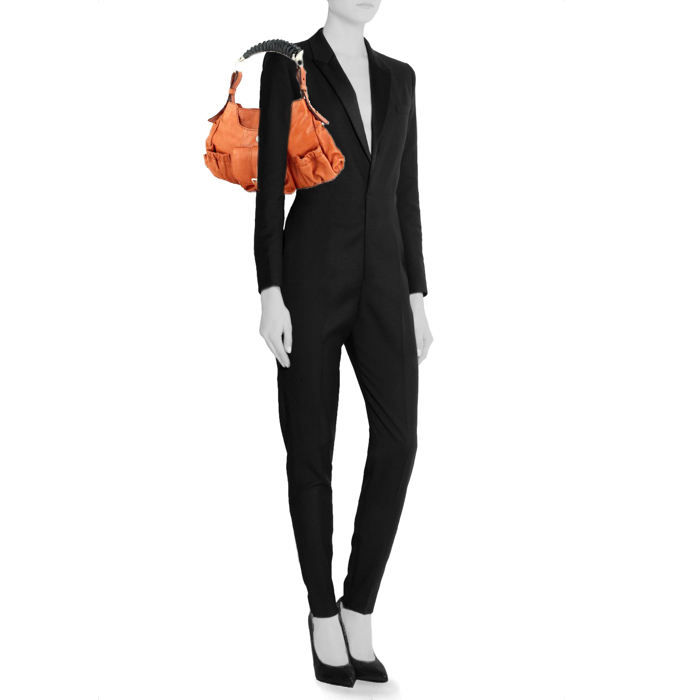 Yves Saint Laurent Mombasa small model handbag in orange leather - Detail D1