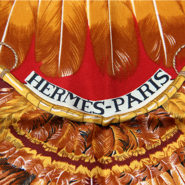Hermès Carré en twill de soie bleu et rouge "Brazil" - Detail D1