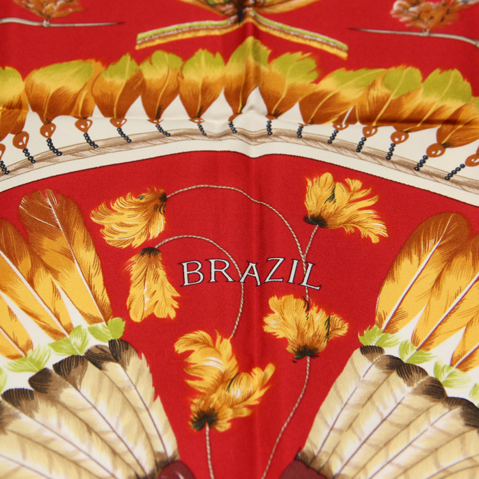 Foulard quadrato Hermes Carre Hermes in twill di seta rossa e blu - Detail D2