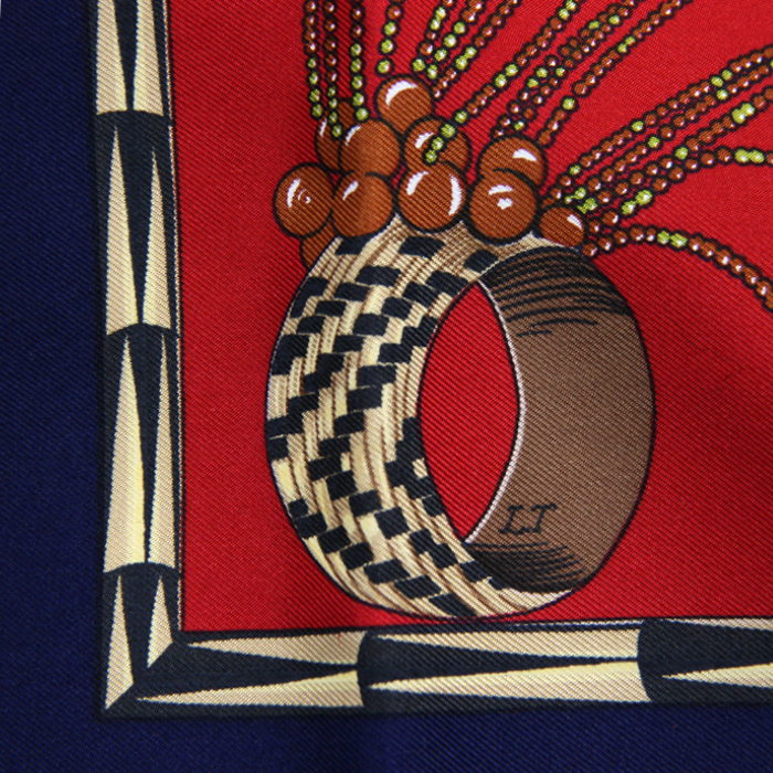 Hermès Scarf in red and blue twill silk "Brazil"  - Detail D3