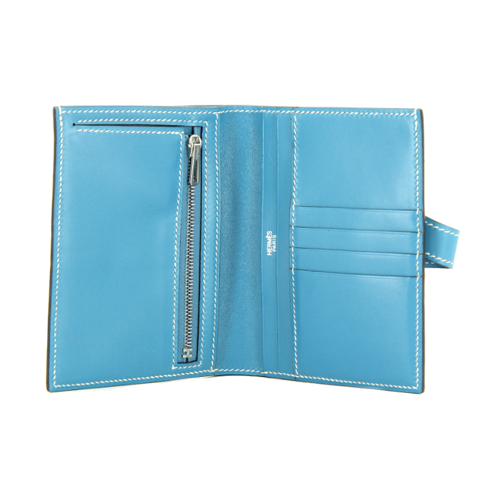 Borsa Hermes Béarn in pelle box blu - Detail D1