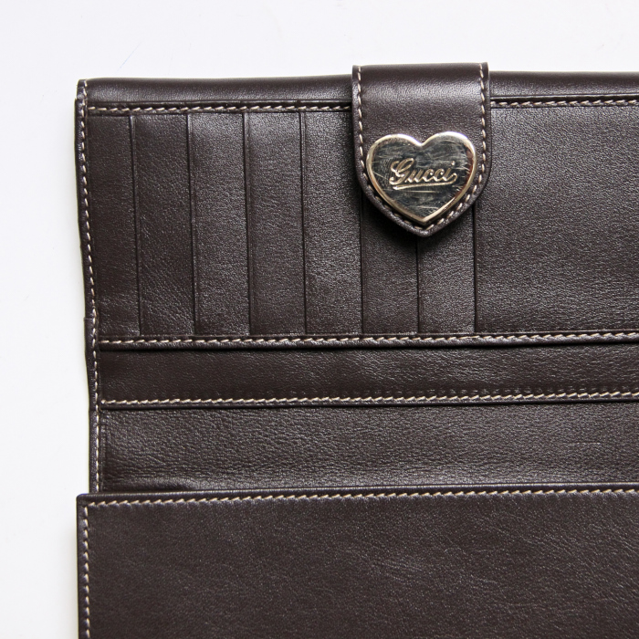 Gucci wallet in beige monogram canvas and brown leather - Detail D4