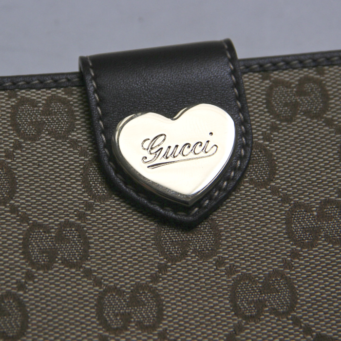 Gucci wallet in beige monogram canvas and brown leather - Detail D5